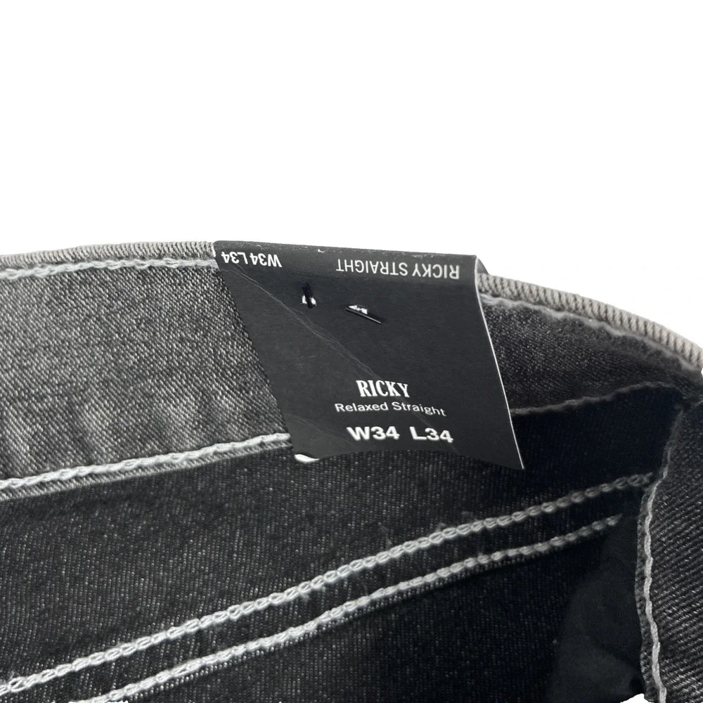 New Mens True Religion Ricky SN NF Relaxed Straight Gray Jeans 34x34 NWT (Read)